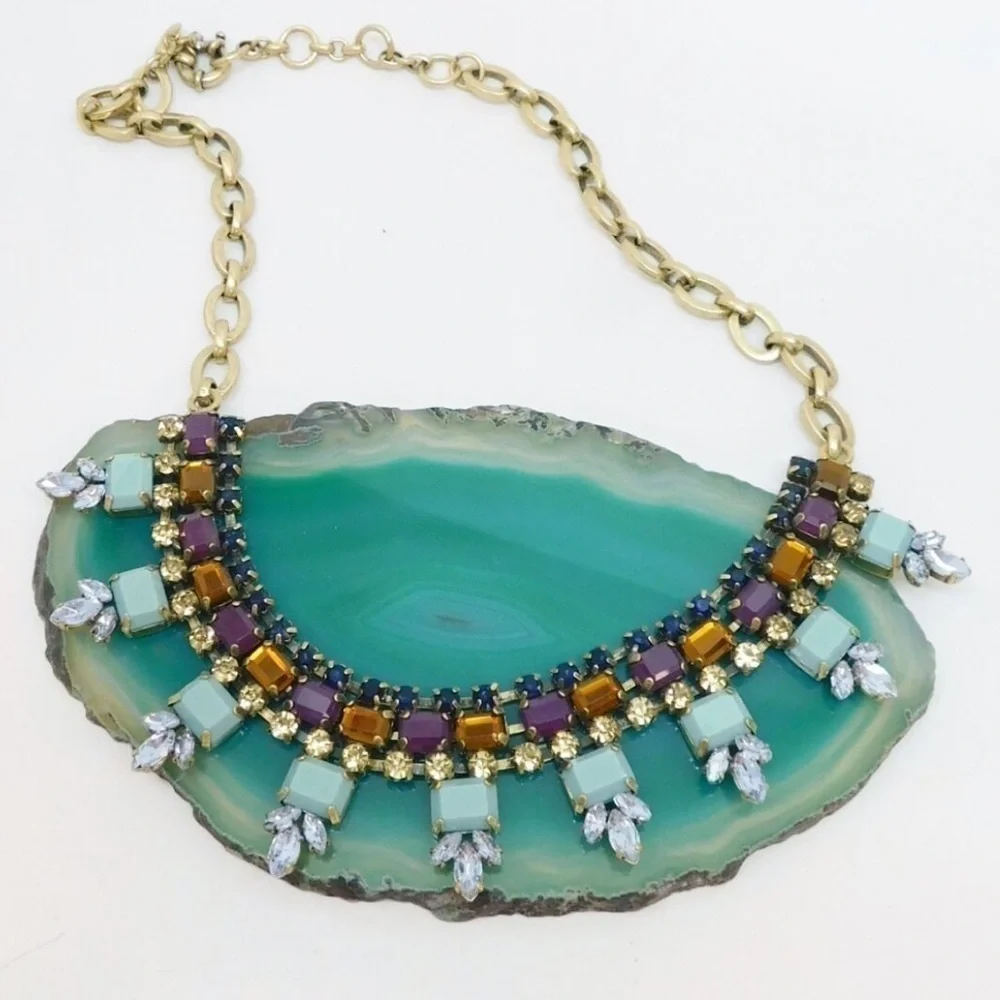 J.Crew Turquoise Gem Rhinestone Collar Statement Necklace